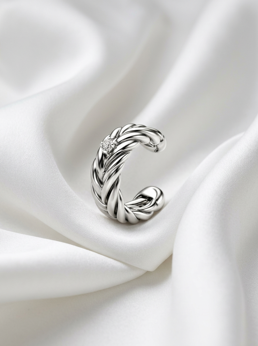 Awaaz cable cuff on white silk